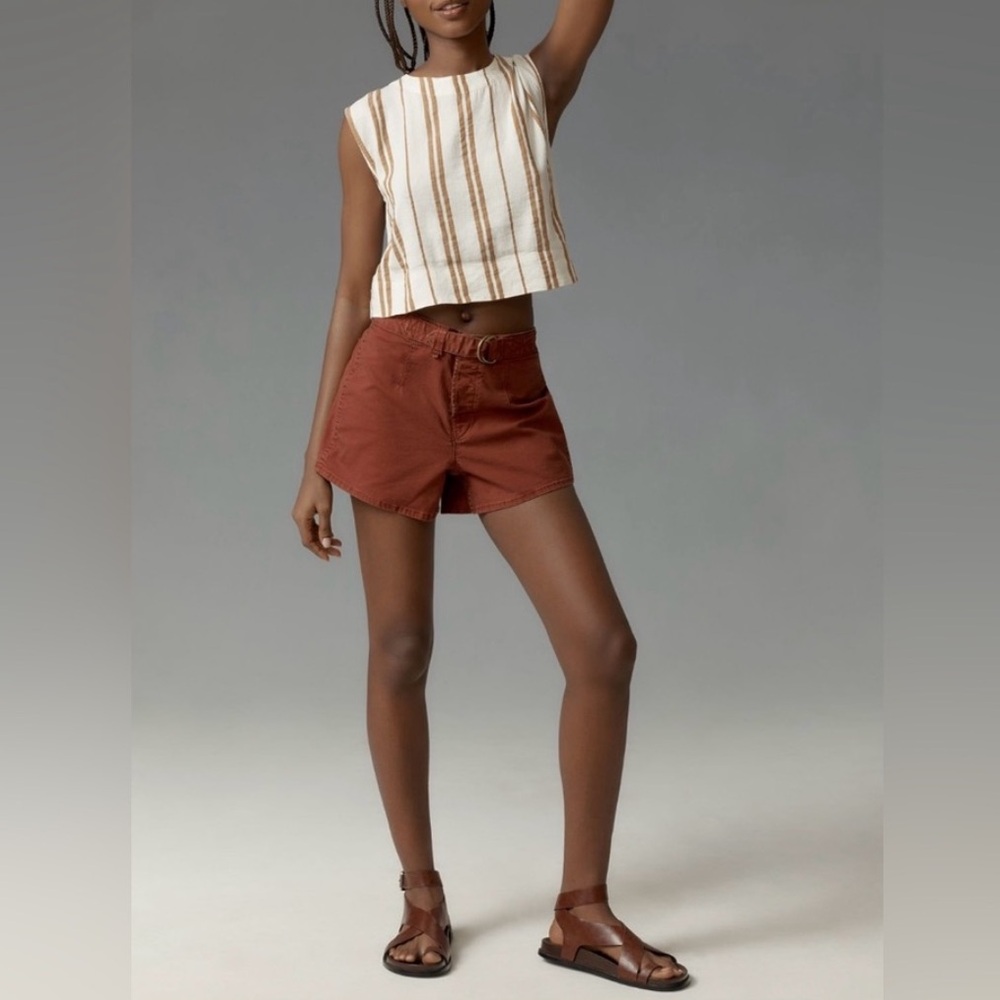 🟠NWT PILCRO by ANTHROPOLOGIE Belted Camp Shorts in Brick - Picture 4 of 6